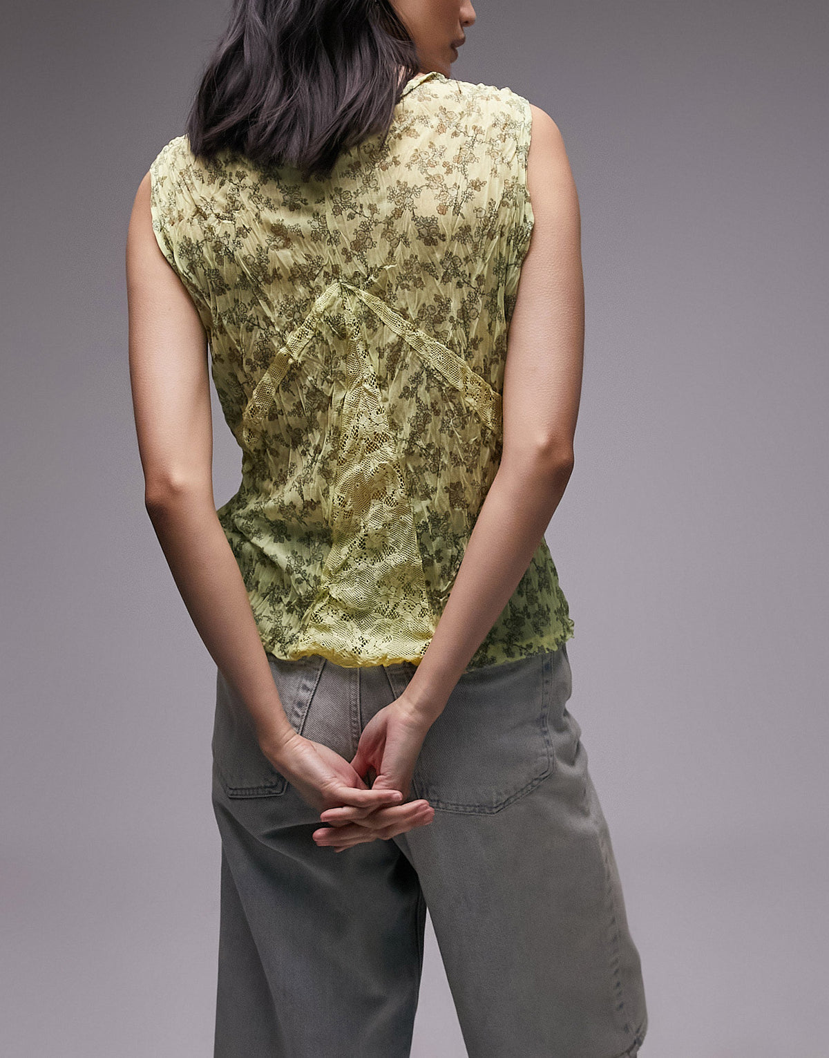 Topshop ditsy floral crinkle lace tank top in yellow