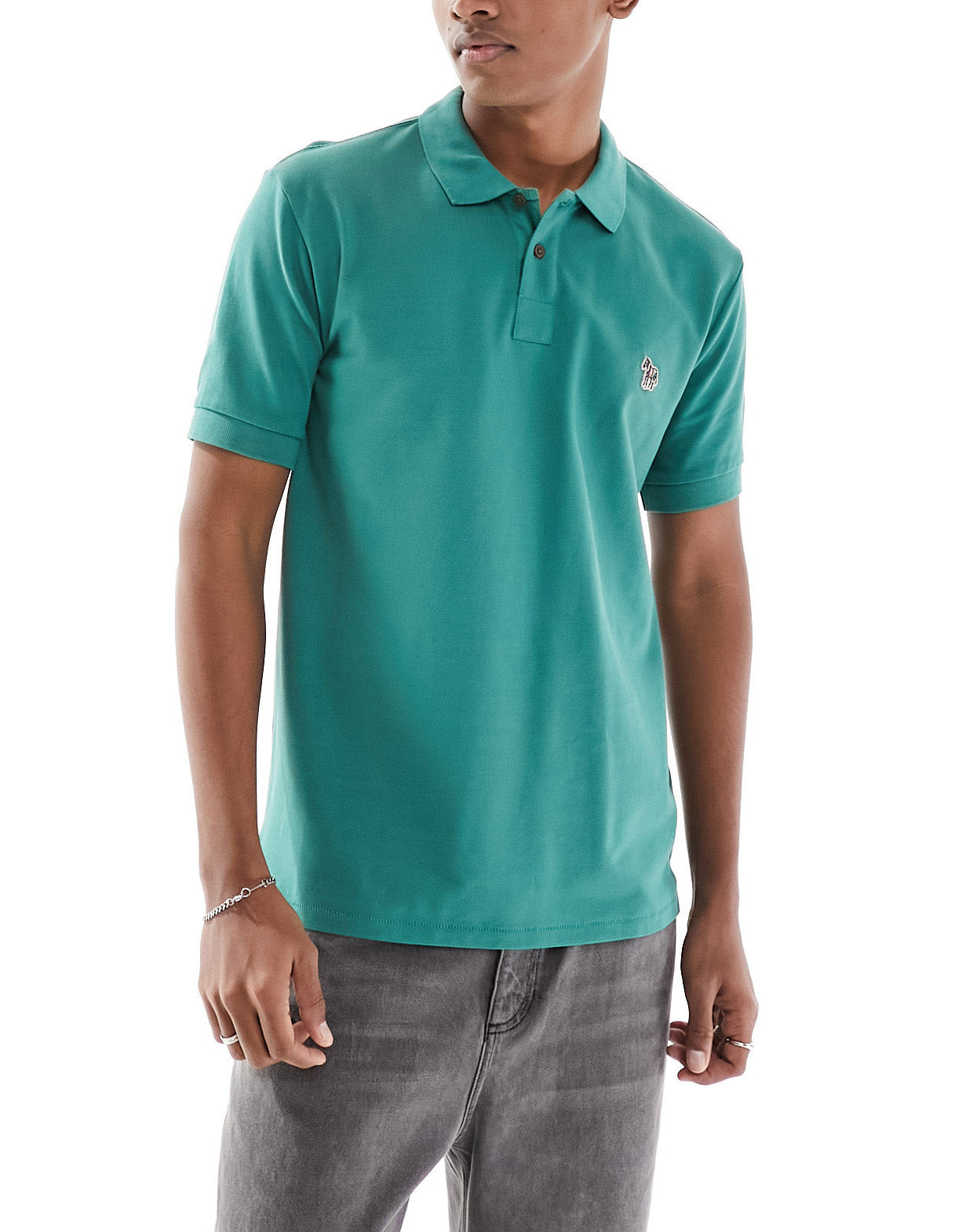 Paul Smith polo shirt with small zebra print logo in green
