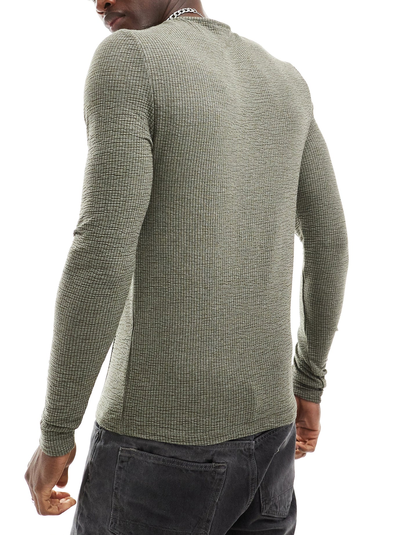 ASOS DESIGN muscle fit long sleeve t-shirt in khaki texture with seam detail