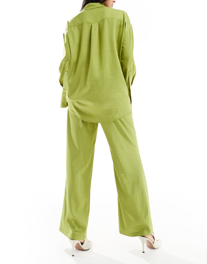 4th & Reckless satin wide leg trousers co-ord in lime