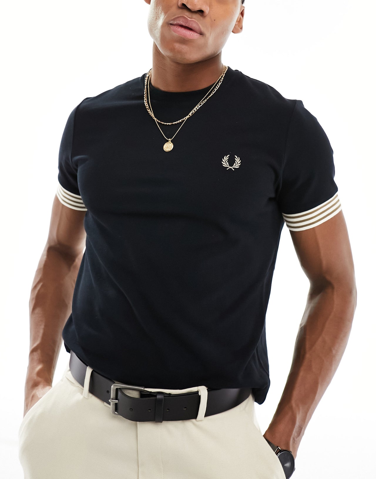 Fred Perry striped cuff t-shirt in black