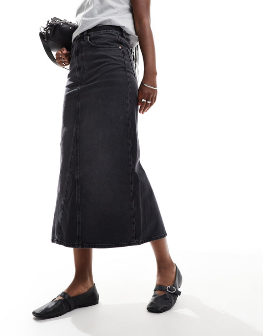 & Other Stories denim maxi column skirt in black wash