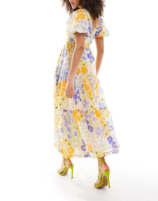 & Other Stories linen blend bustier midi dress in floral print