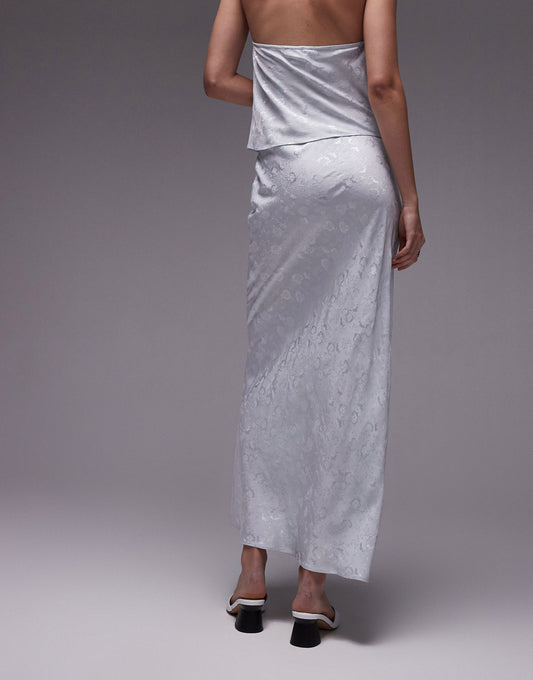 Topshop Co-ord Jacquard mid-rise bias maxi skirt in Icey Blue