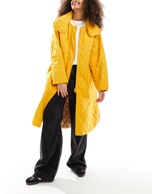 French Connection aris quilted oversized coat in orange