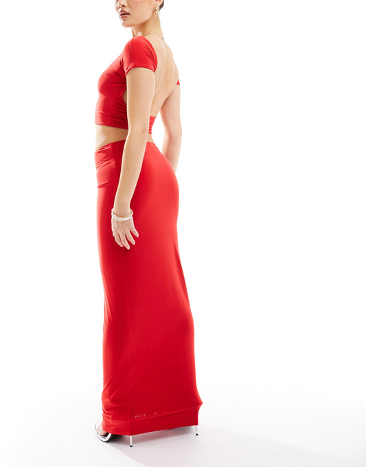Kaiia exclusive slinky column maxi skirt co-ord in red