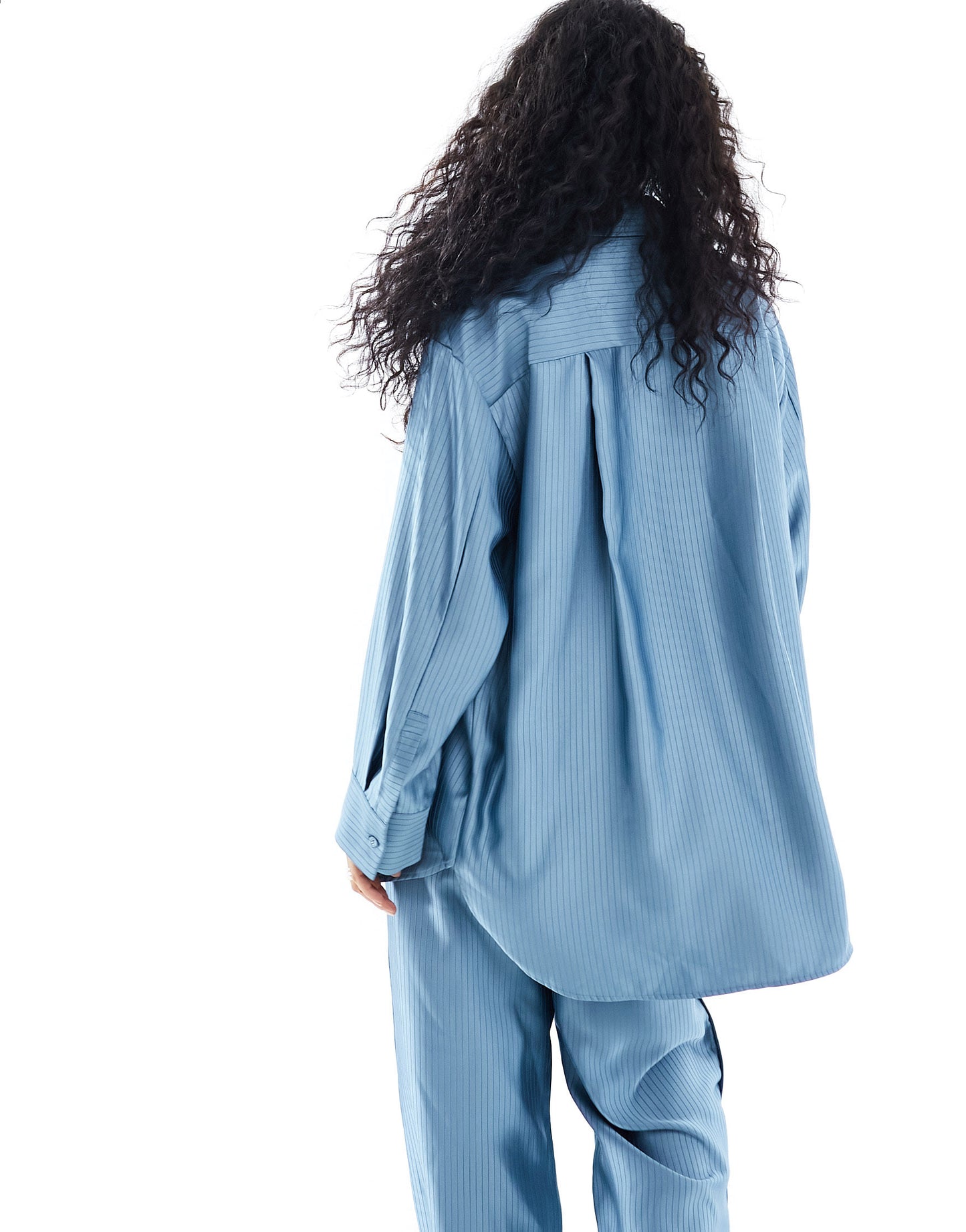 YAS satin oversized pinstripe shirt co-ord in blue - MBLUE