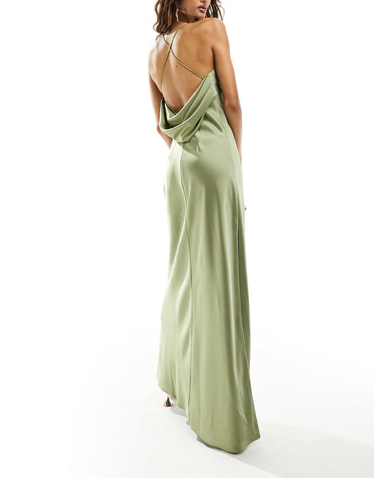 Jarlo deep cowl back maxi dress in olive
