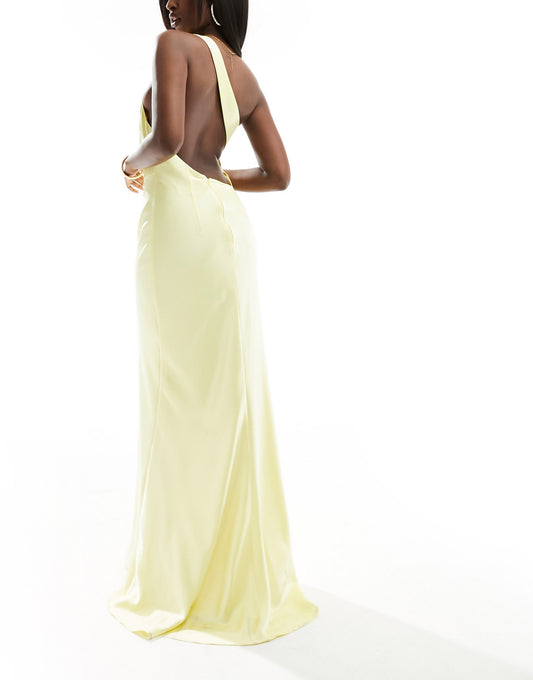Jarlo one shoulder satin maxi dress in lemon yellow