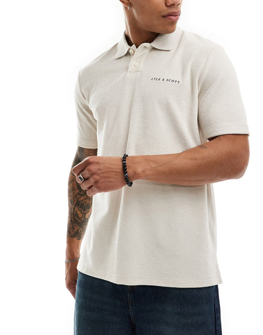 Lyle & Scott towelling embroidered logo polo in beige