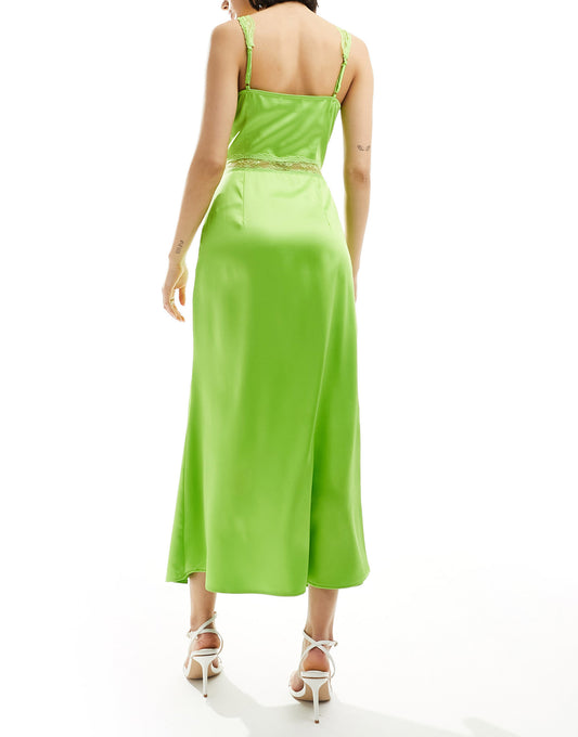 Never Fully Dressed lace insert midaxi dress in lime green