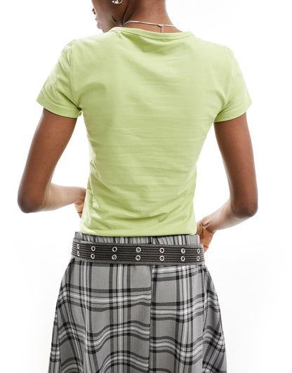 Monki ribbed shrunken t-shirt in green