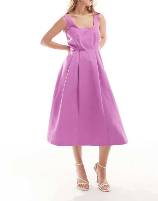 Closet London full skirt midi dress in violet
