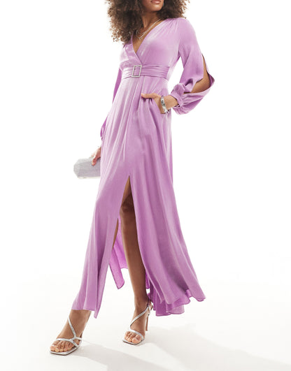 Closet London belted satin maxi dress in lilac