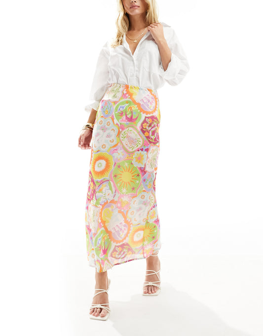 Never Fully Dressed Petite maxi skirt in mixed sunshine print