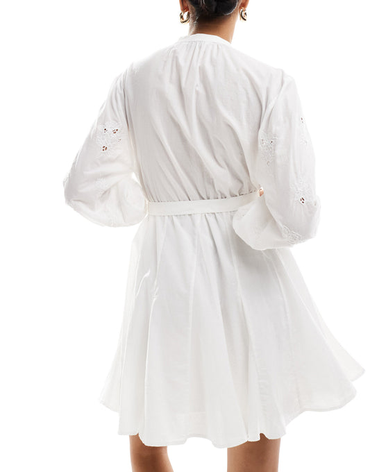 & Other Stories embroidered broderie mini dress with tie detail in white