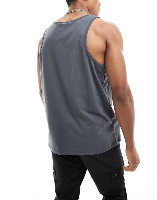 ASOS DESIGN relaxed vest in dark grey with mouth text print