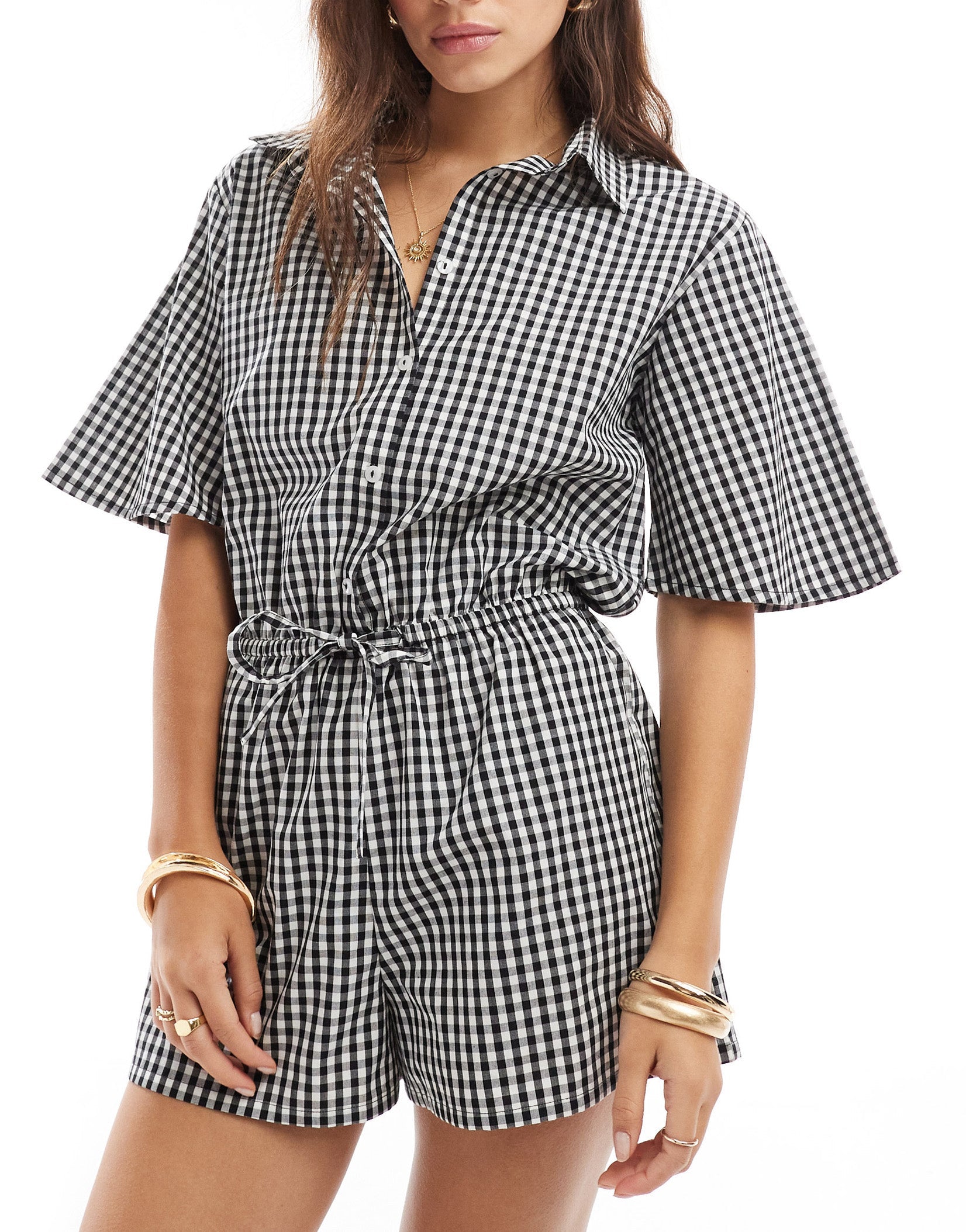 Esmee beach playsuit in black and white gingham