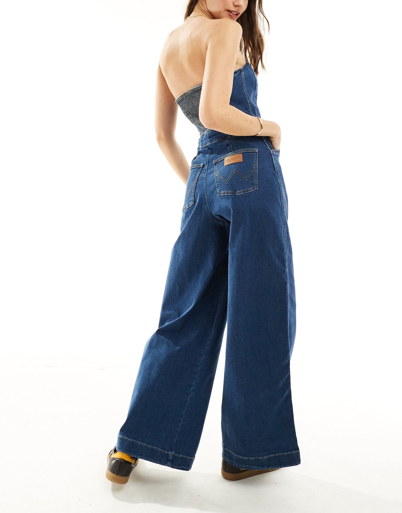 Wrangler corset denim jumpsuit in dark wash