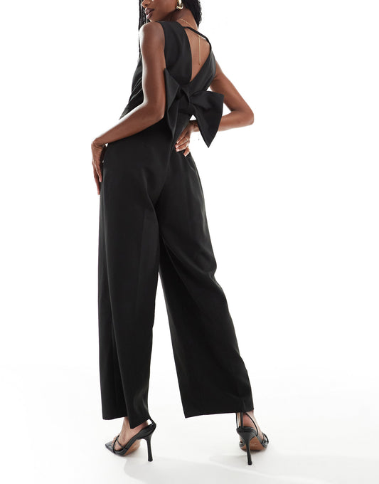 River Island bow back jumpsuit in black