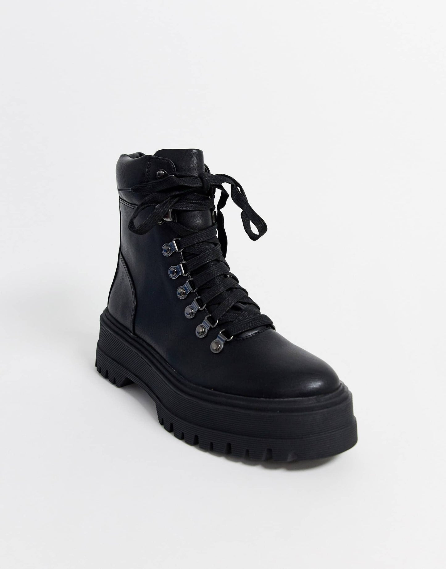 Bershka lace front hiker boots in black