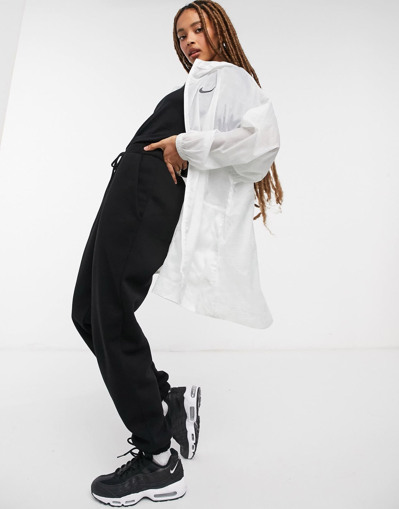 Nike oversized lightweight hooded jacket in white
