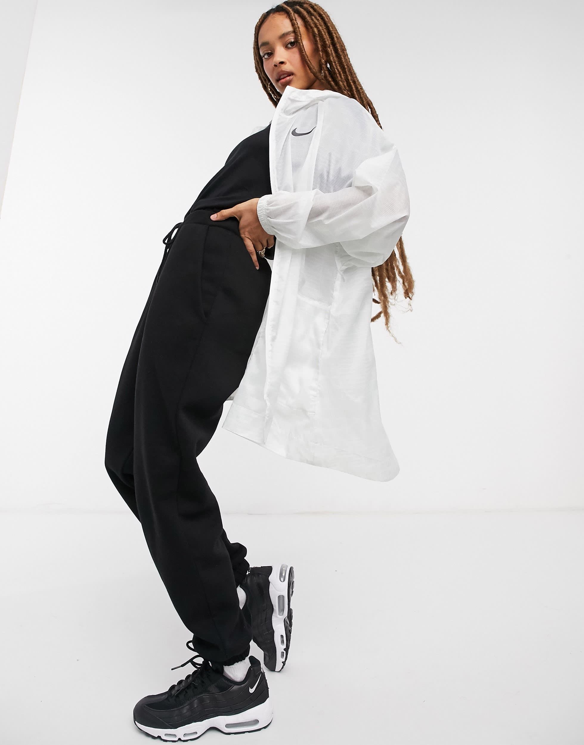 Nike oversized lightweight hooded jacket in white