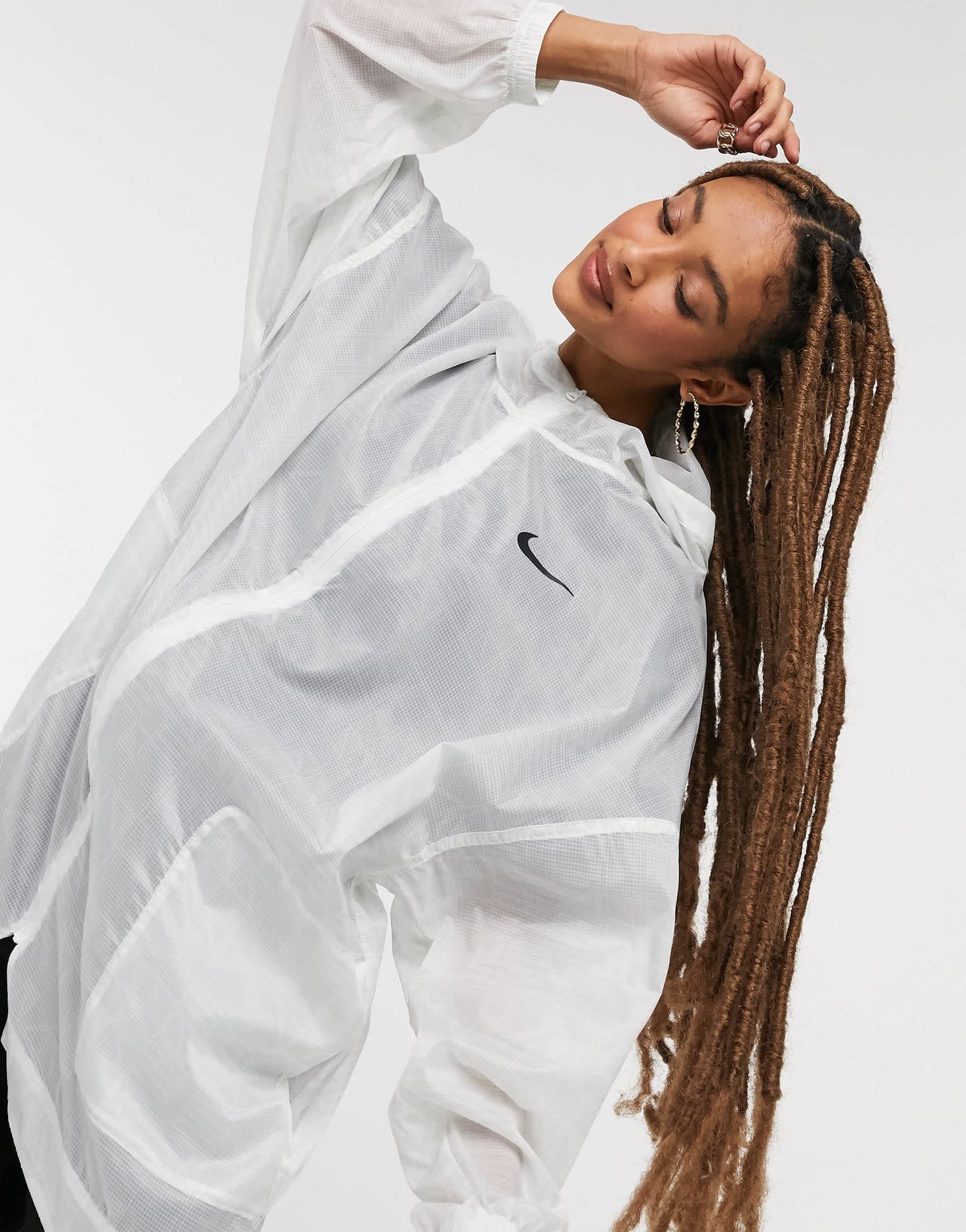 Nike oversized lightweight hooded jacket in white