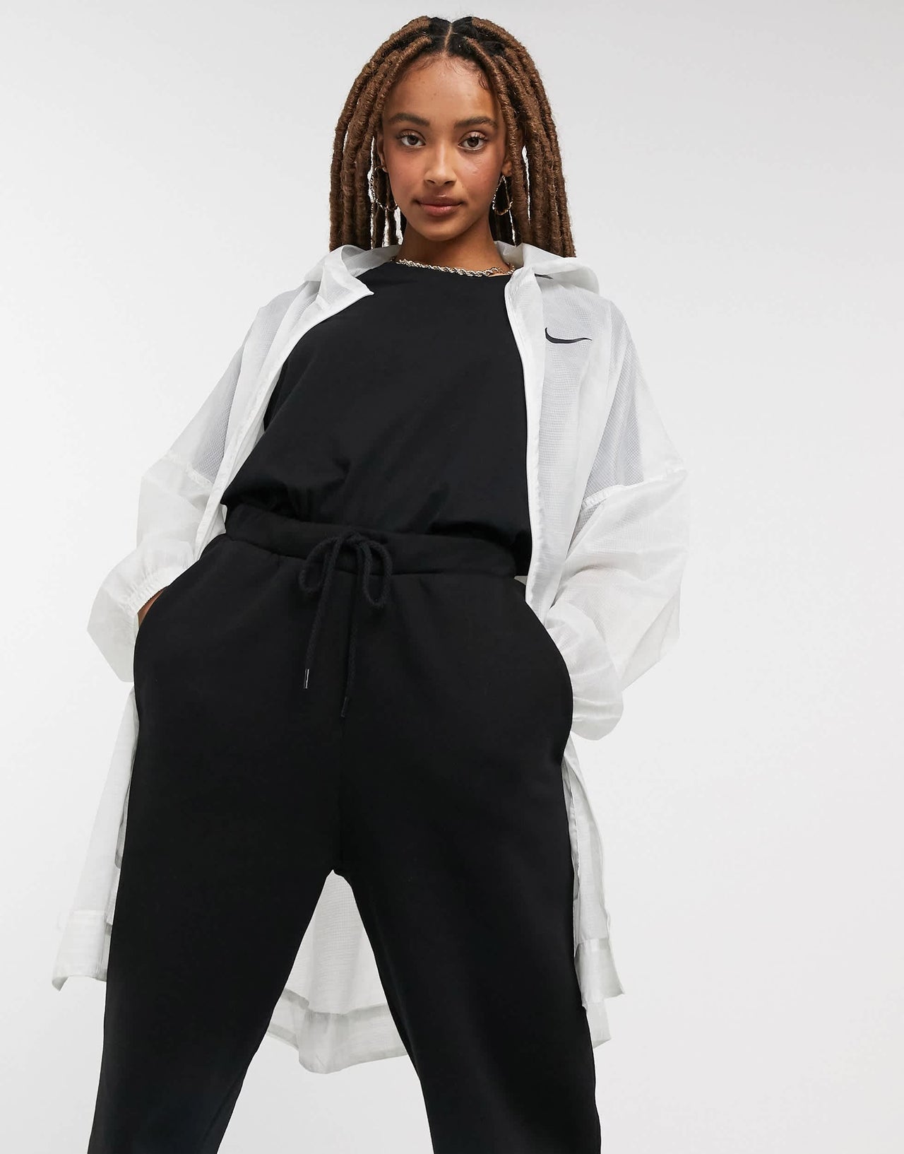 Nike oversized lightweight hooded jacket in white