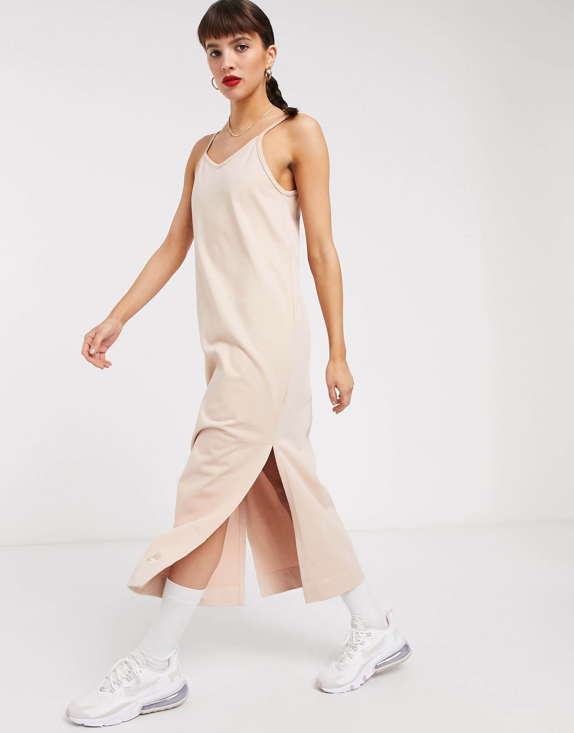 Nike premium jersey slip dress in beige
