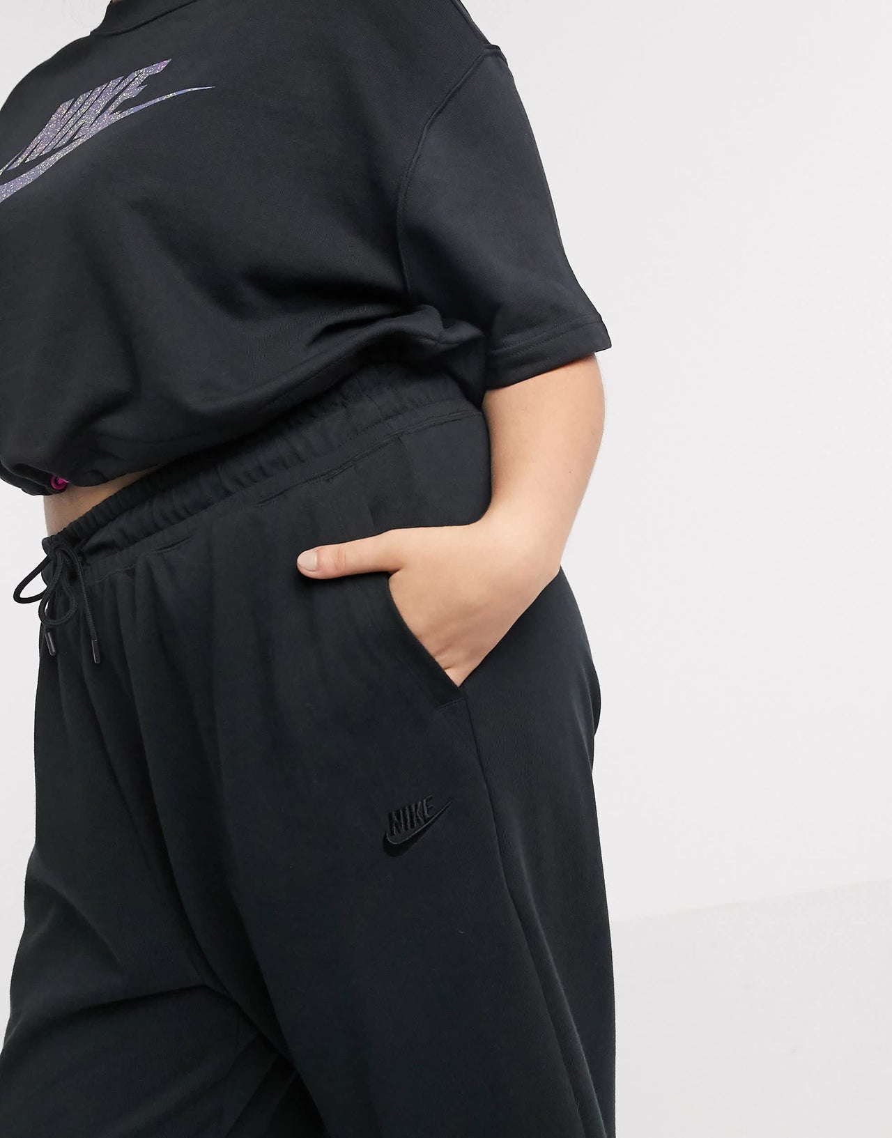 Nike Plus premium tonal cropped wide leg joggers in black