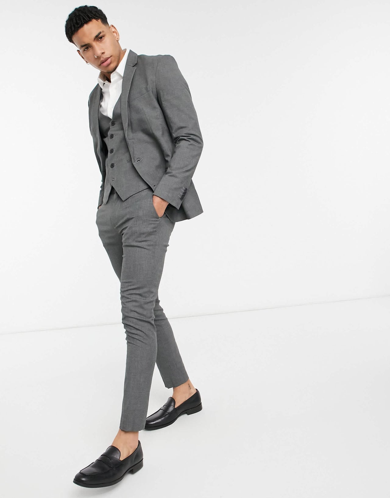 New Look skinny suit jacket in dark grey