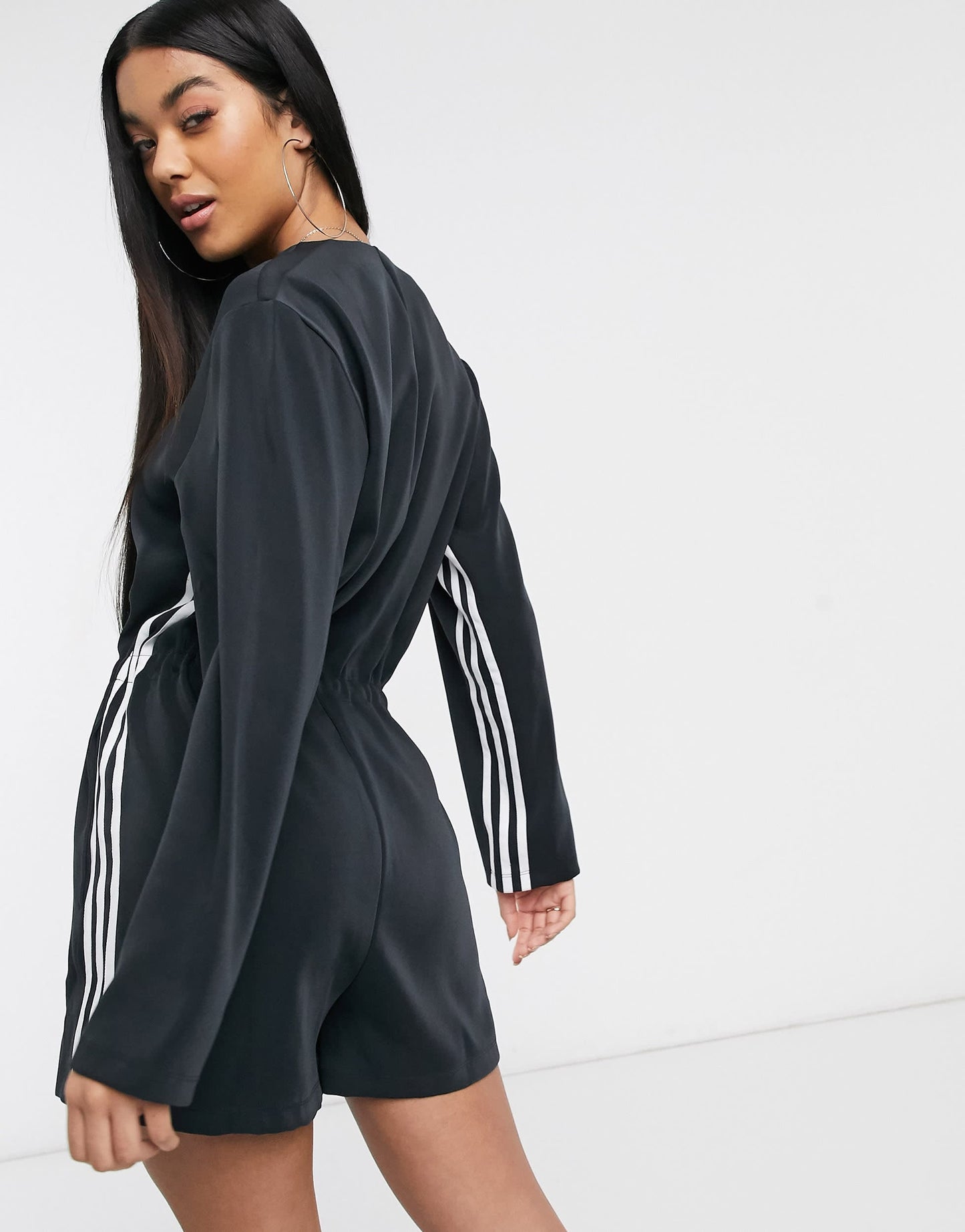 adidas Originals Bellista three stripe playsuit in black