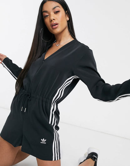 adidas Originals Bellista three stripe playsuit in black