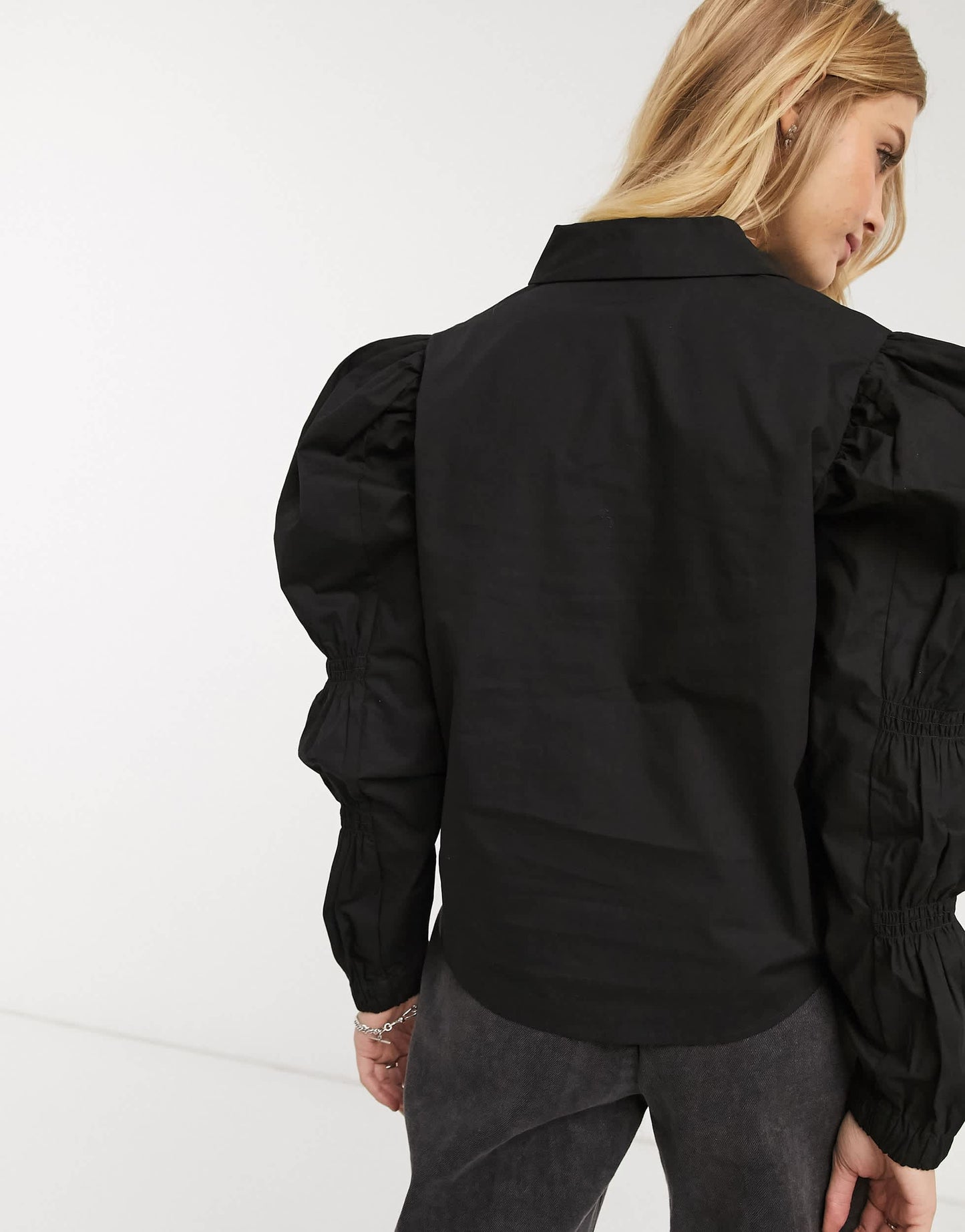 Bershka volume sleeve shirt in black