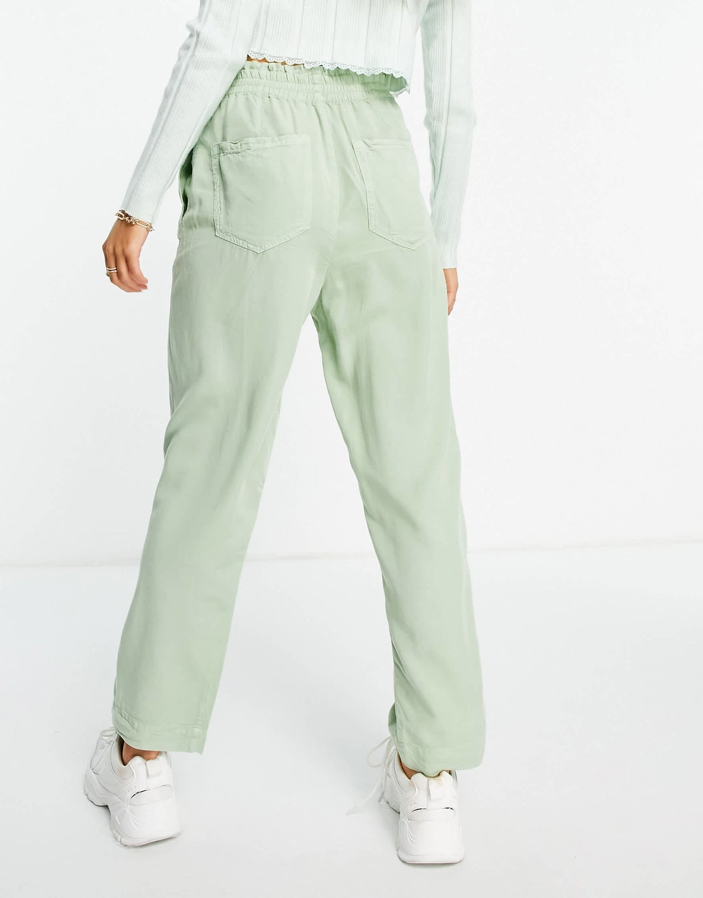 Stradivarius elasticated waist relaxed trouser in khaki