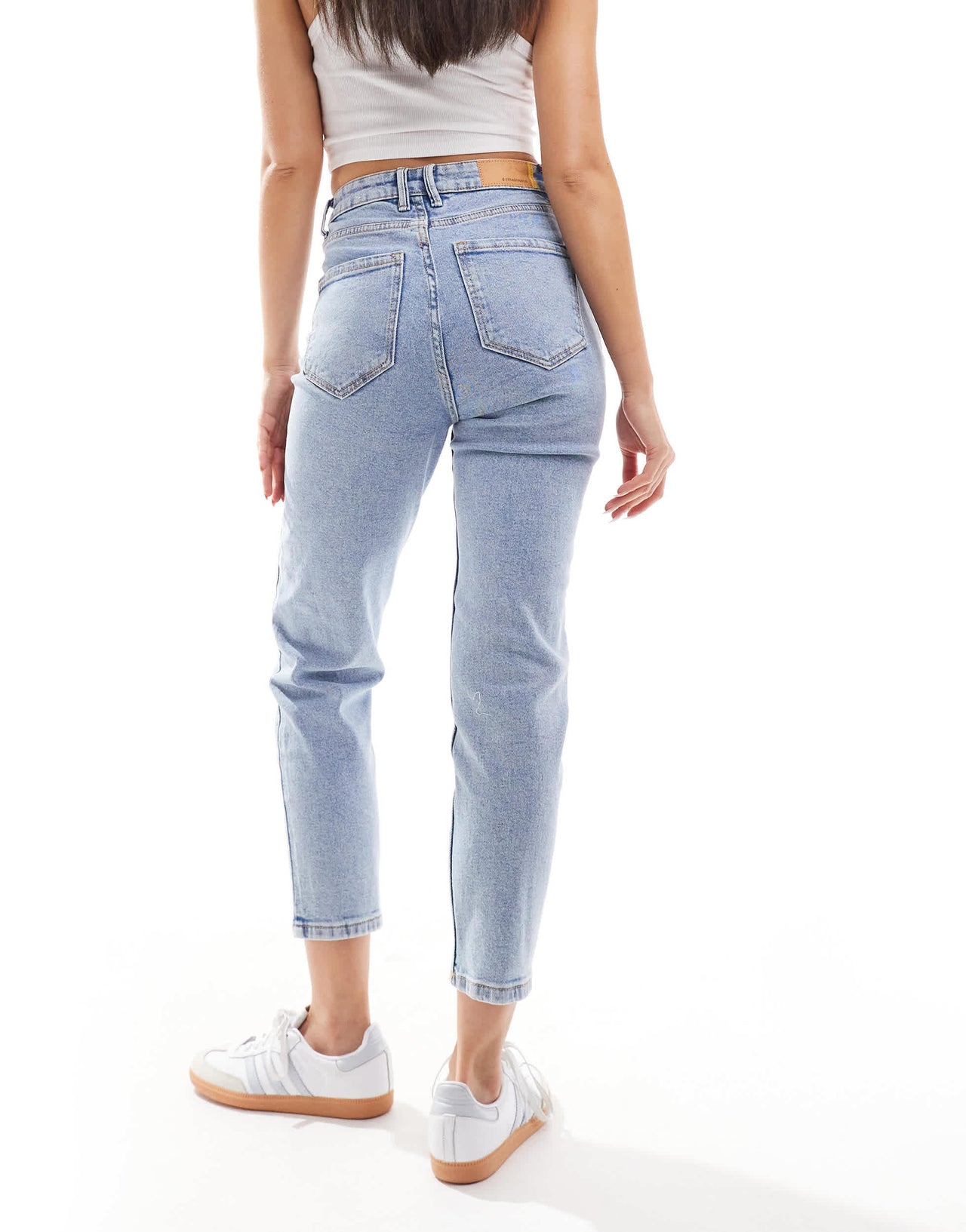 Stradivarius cotton slim mom jean with stretch in washed blue - LBLUE