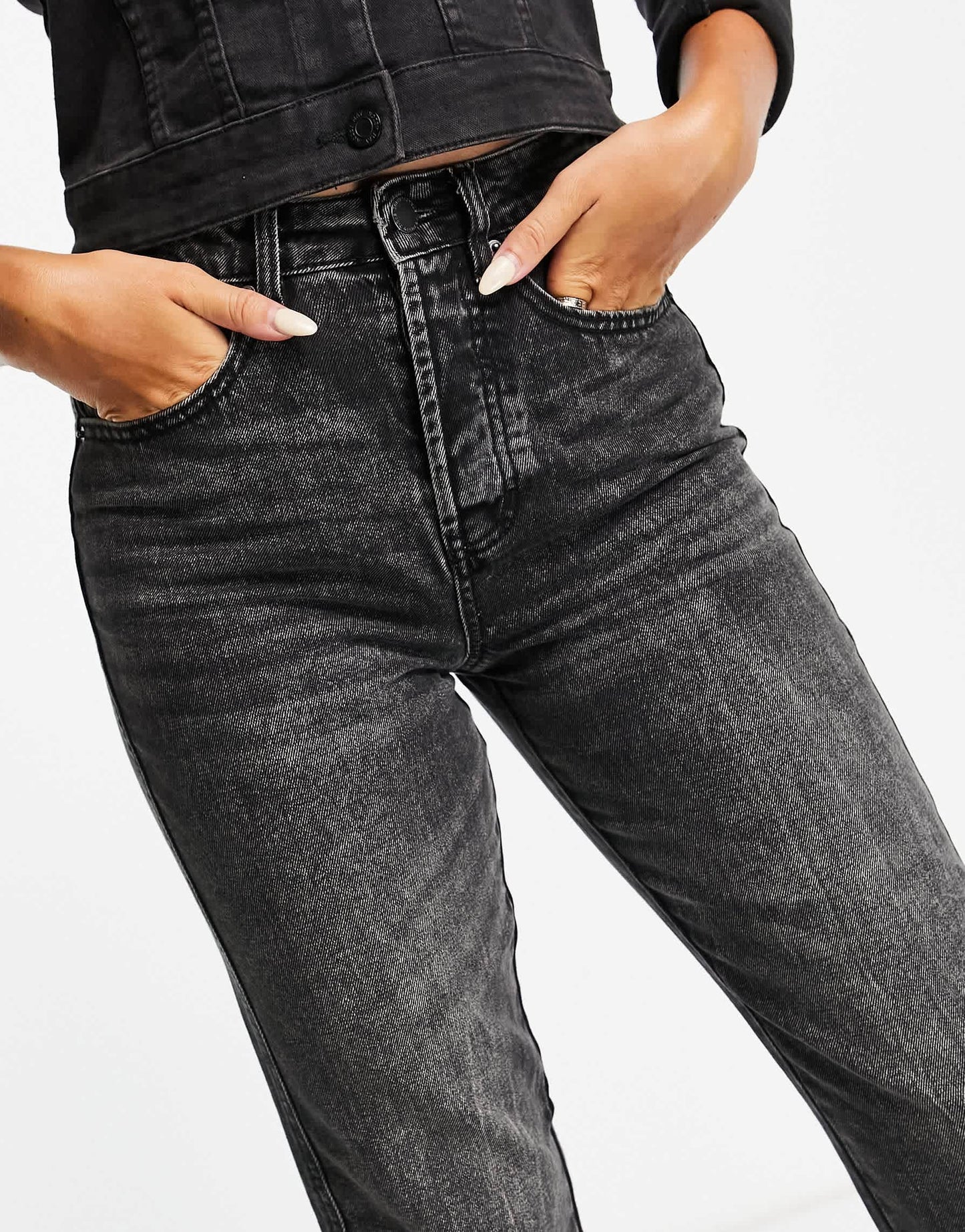 Stradivarius cotton mom fit vintage jean in grey wash - GREY