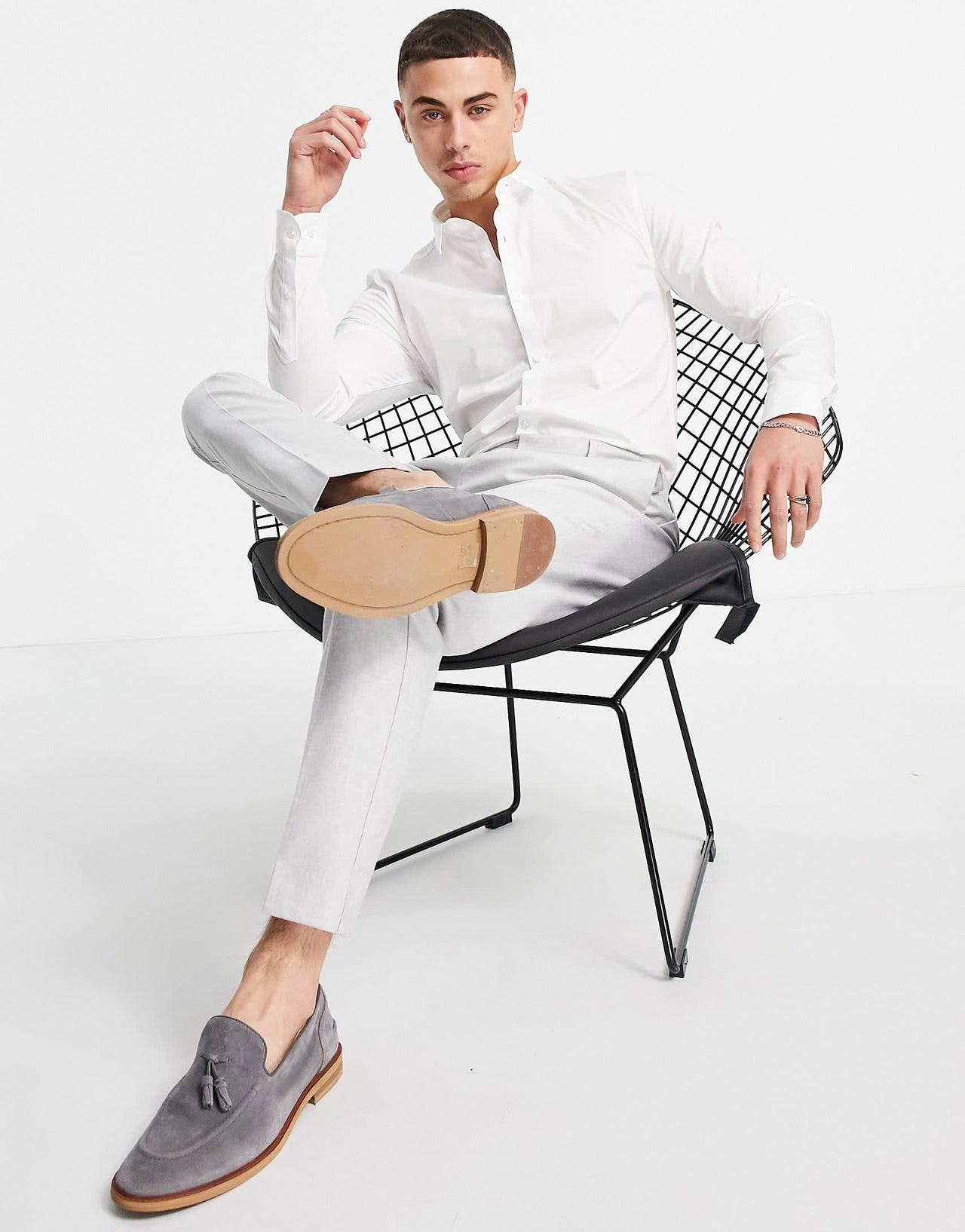 New Look long sleeve muscle fit poplin shirt in white