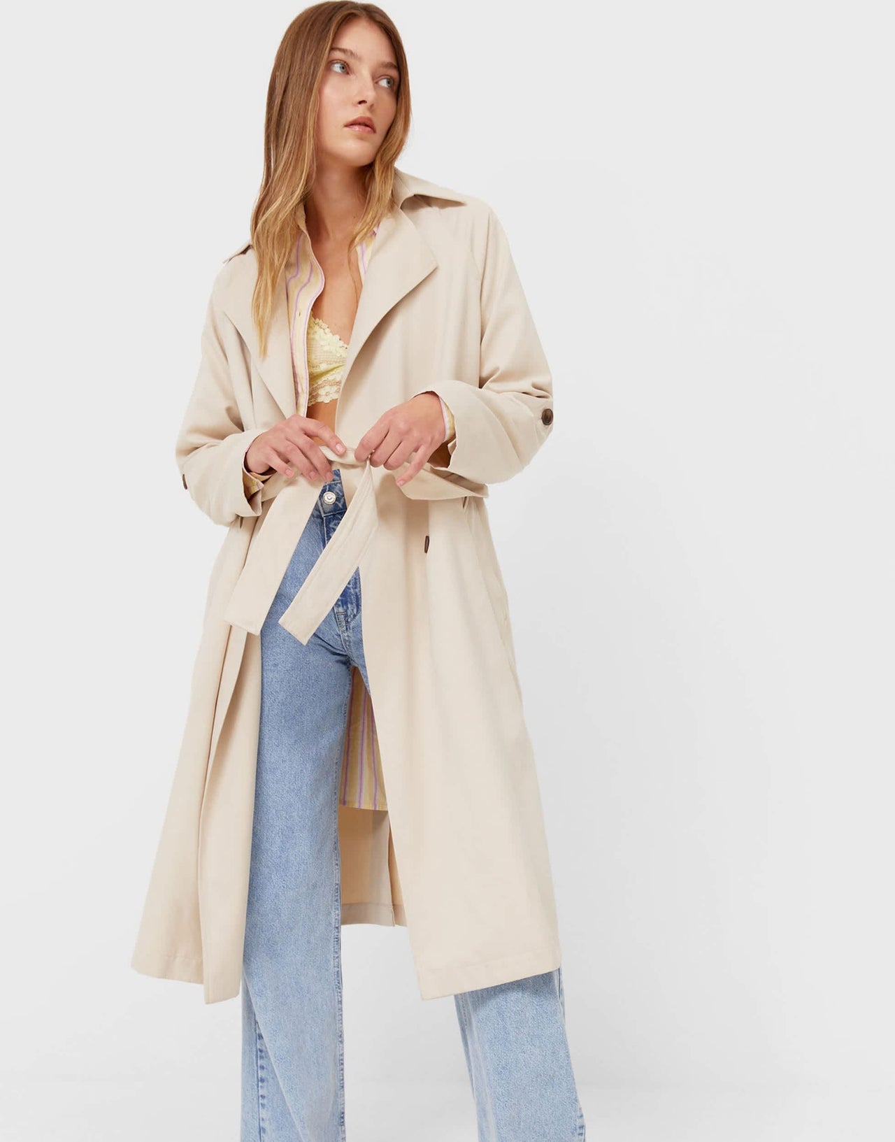 Stradivarius trench coat in light stone