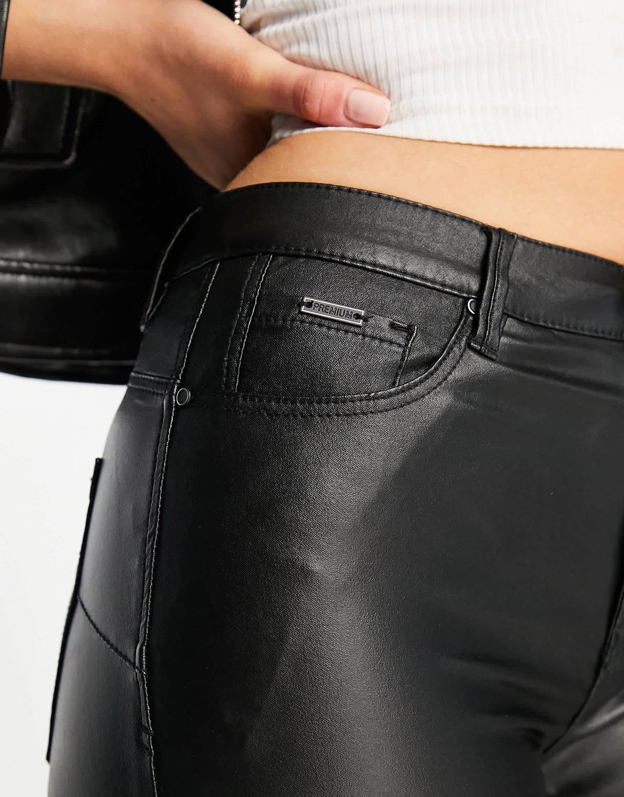 Stradivarius coated push up jean in black