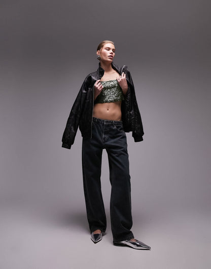 Topshop co-ord sequin crop cami in green