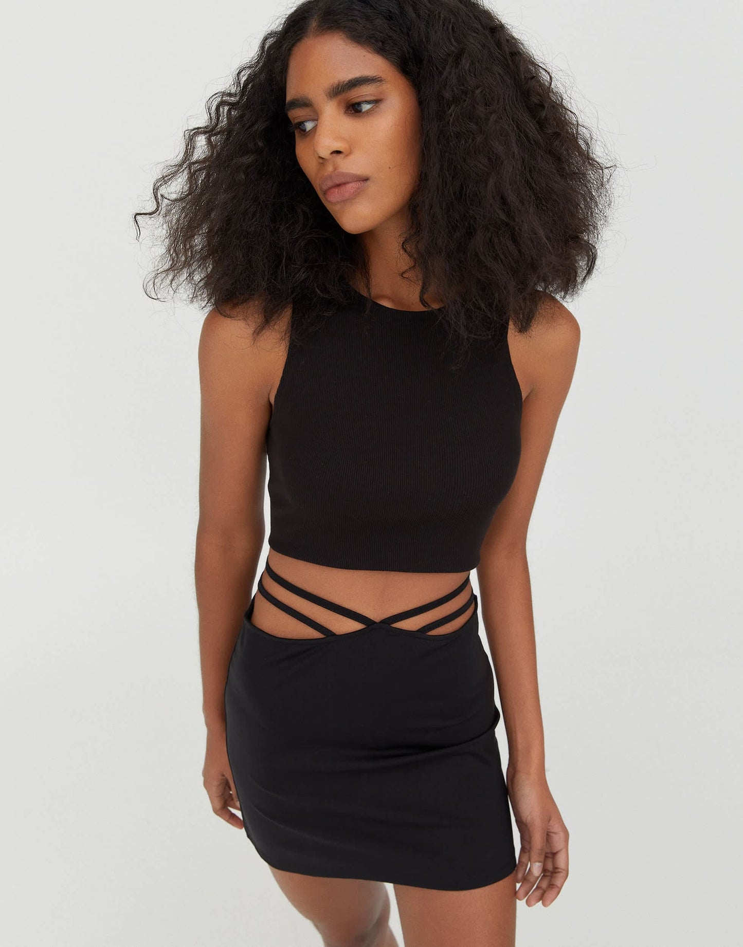 Pull&Bear wrap around detail skirt in black