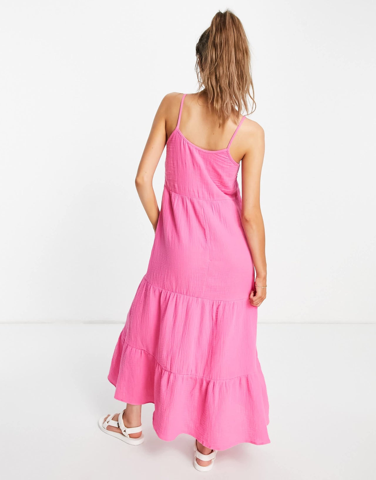Stradivarius midi smock dress in pink