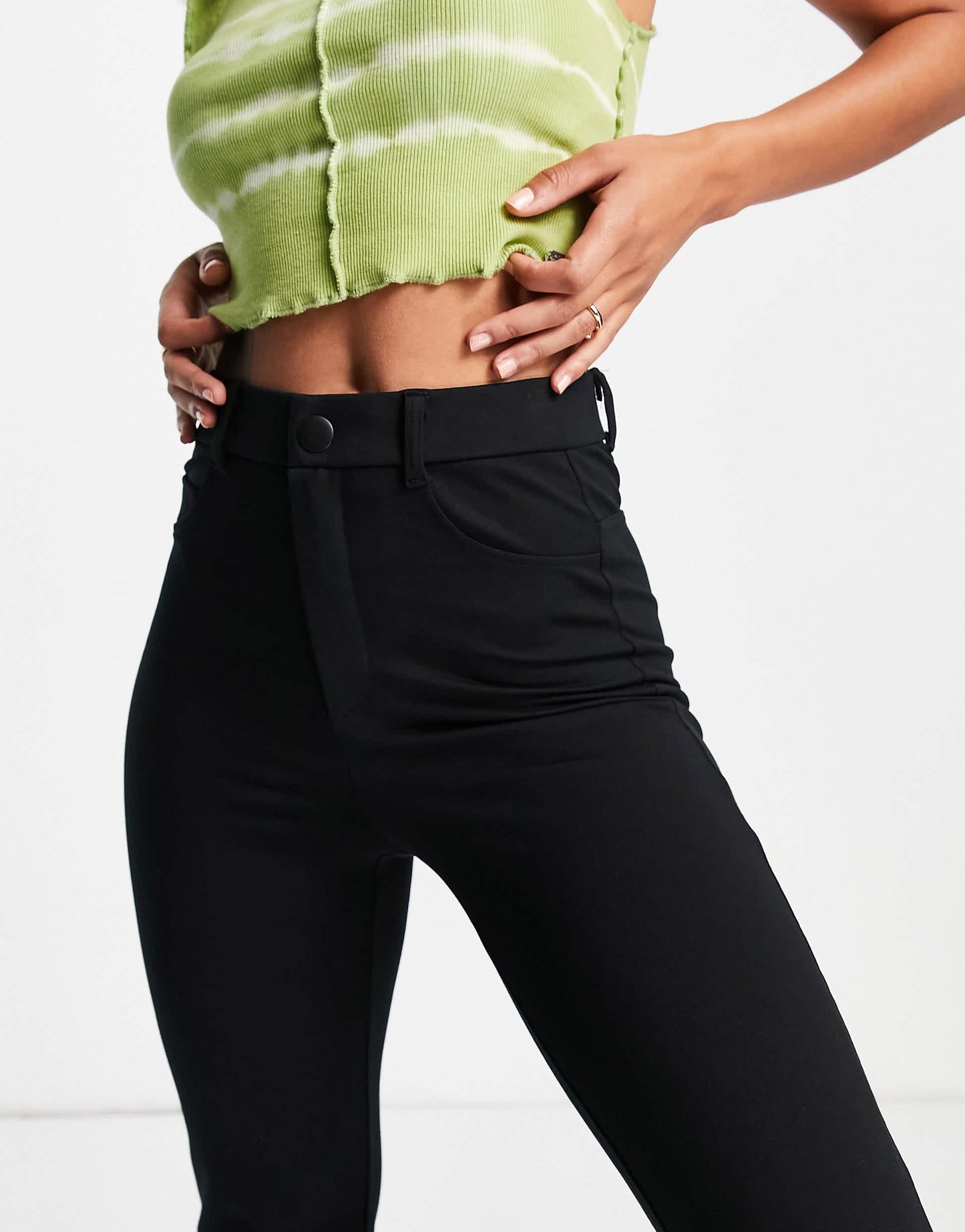 Stradivarius flare trousers with split detail in black