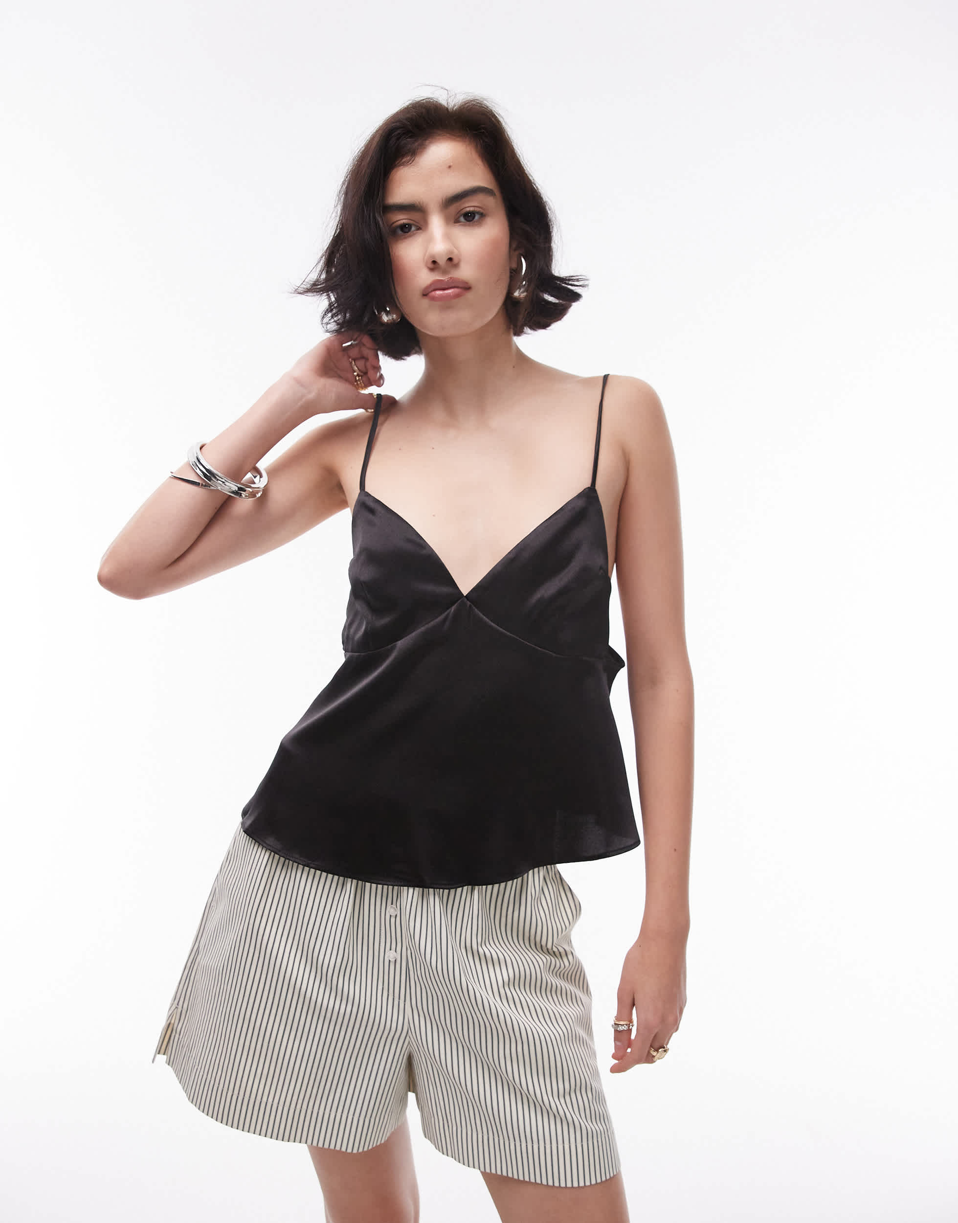 Topshop back detail satin cami in black