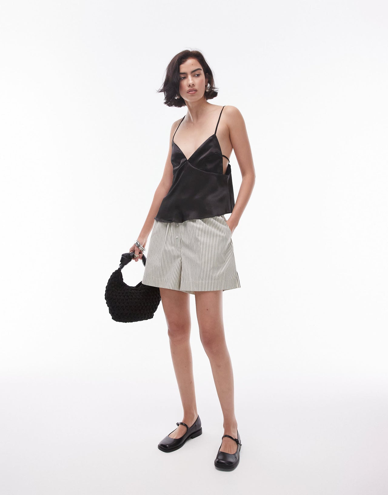 Topshop back detail satin cami in black