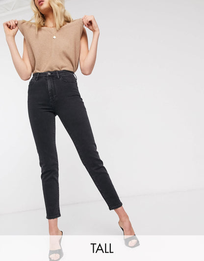 Stradivarius Tall slim mom jean with stretch in black wash
