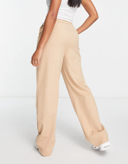 Stradivarius wide leg relaxed dad trousers in beige