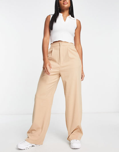 Stradivarius wide leg relaxed dad trousers in beige